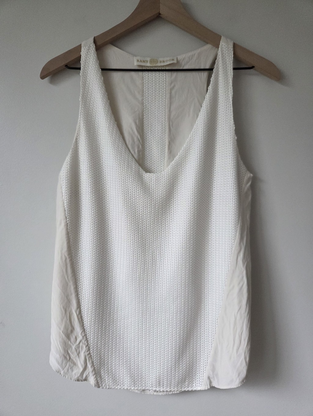 Ramy Brook Mixed Media Textured Knit Ivory Sleeveless Tank Womens Size Medium